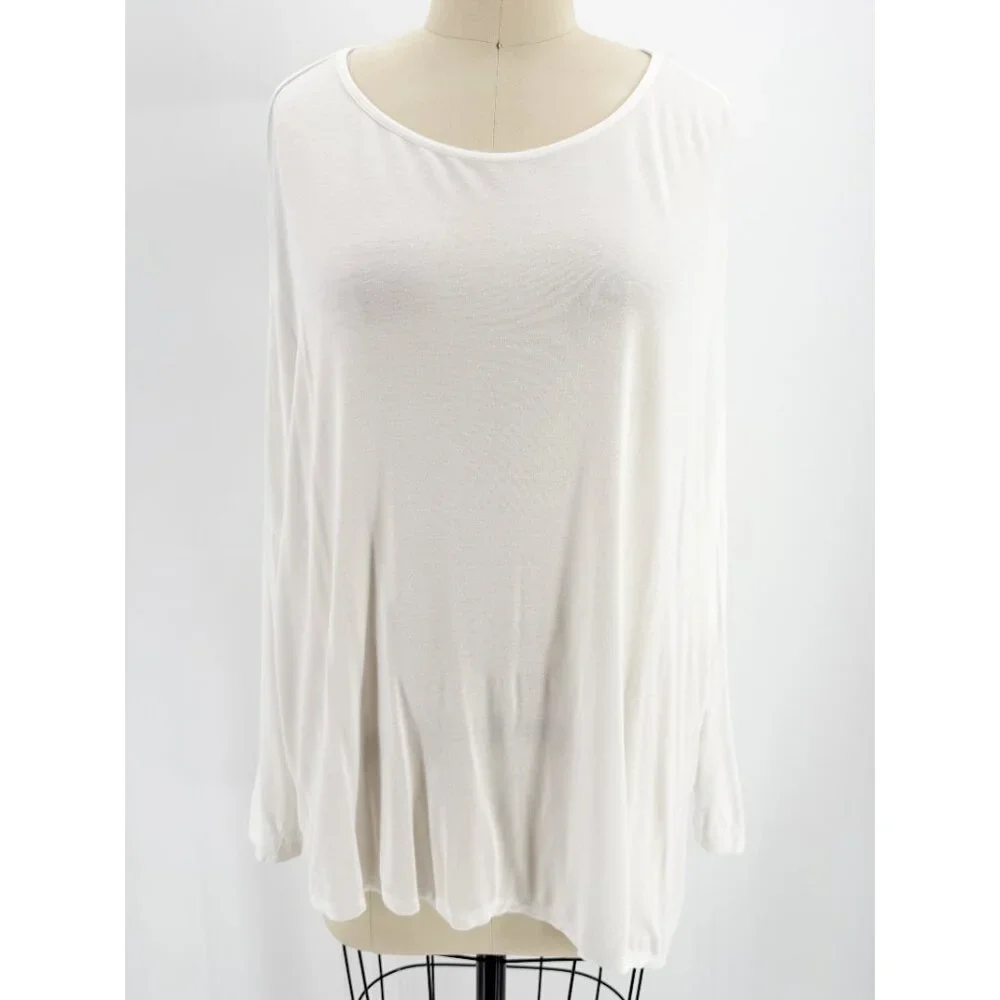 MAJESTIC FILATURES ASYMMETRICAL HEMLINE LONG SLEEVE TEE 3/M white - Picture 8 of 9